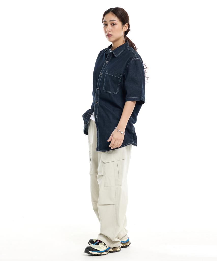 CREAM SODA LAB Diagonal Cut Field Parachute Cargo Pants Ivory
