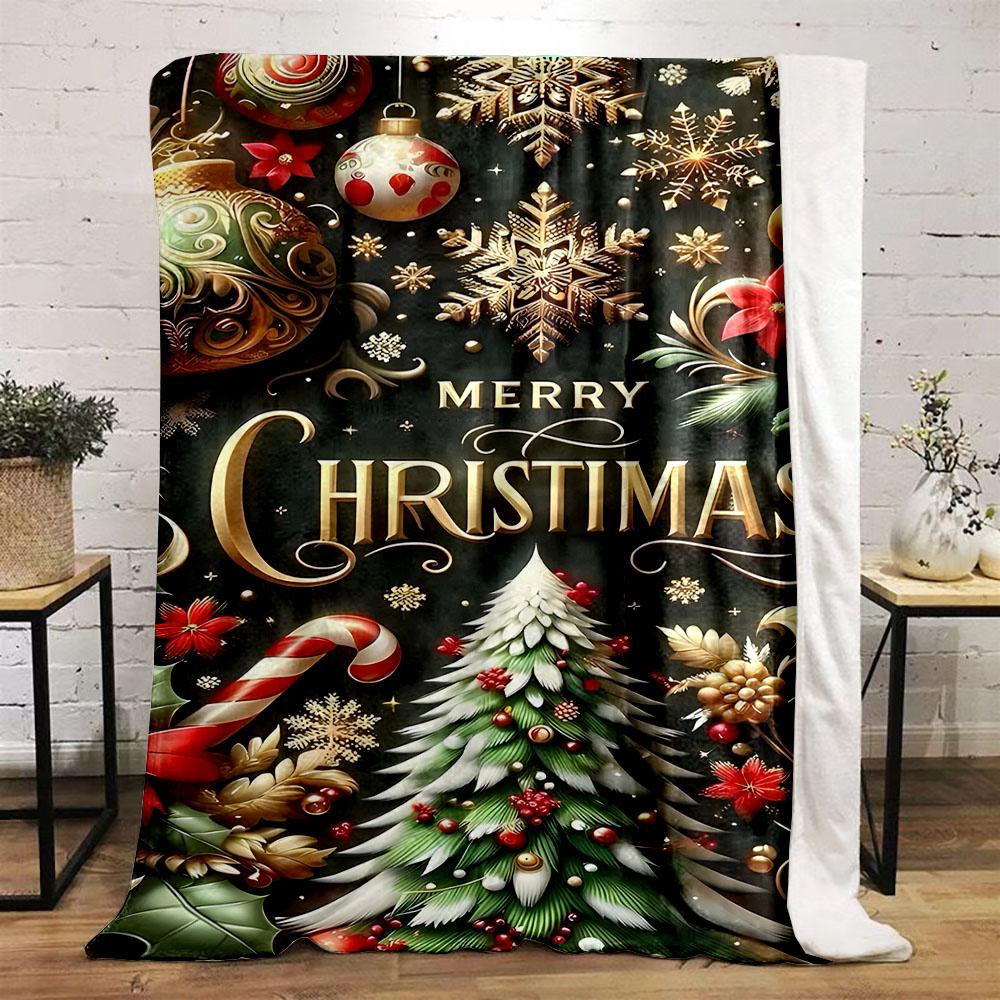 Merry Christmas Tree Holiday Design Patterned flannel blanket perfect for the bedroom living room, sofa, or a little nap
