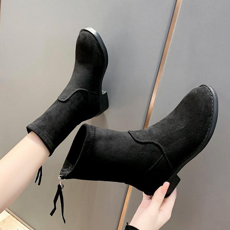 Large size velvet short boots women's new autumn and winter thick heel Martin boots femininity cotton shoes