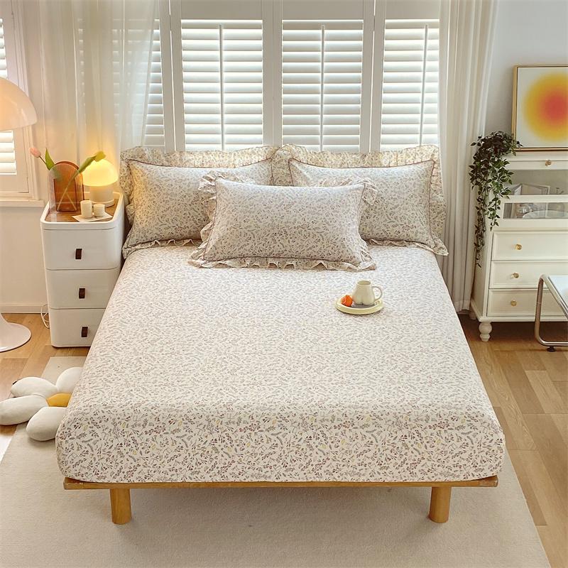 Bonenjoy 1 Pc 100%Cotton Fitted Sheet Floral Flower Printed Bed Cover With Elastaic Queen/King Size Bed Fitted Sheet 180X200Cm