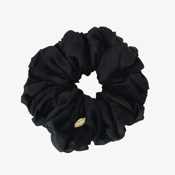 Mongle Shirring Scrunchie - Black (Handmade Scrunchie)