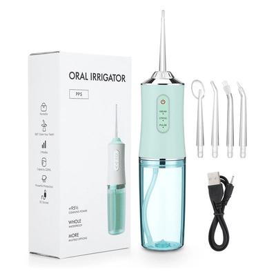 Ústní sprcha přenosná vodní nit, USB dobíjecí vodní paprsek na zuby + 4 trysky 3 režimy Vodotěsný čistič zubů