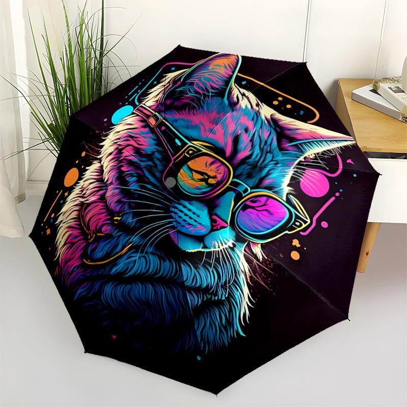 1pc Cat Cool Fashionable Automatic Opening/Closing Folding Umbrella with 8 Bones, Windproof Portable, Daily Use036