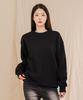 Ellamo Terry Basic Plain Plain Sleeve Point Zipper Oversized Sweatshirt [Black]