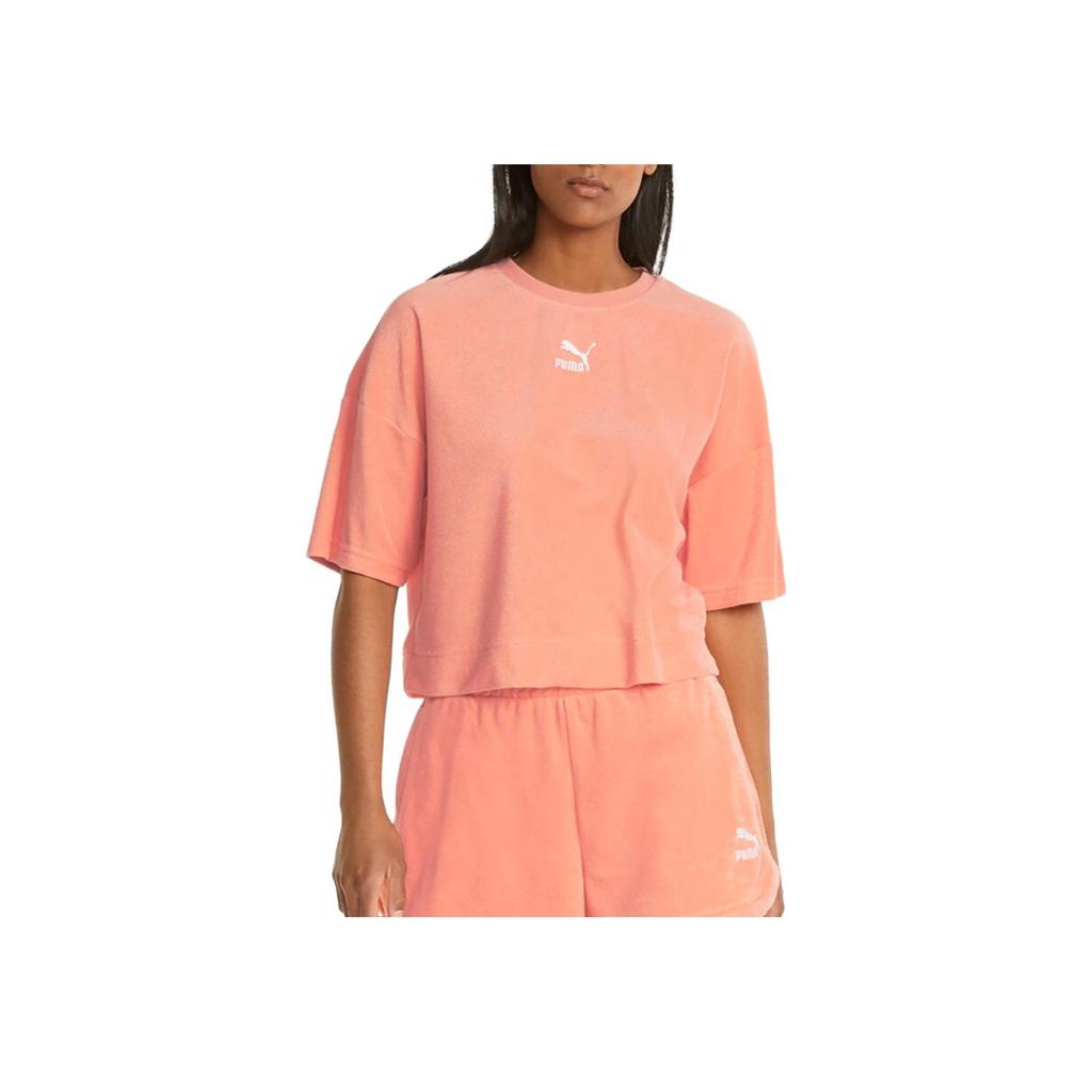Puma Solid Color Casual Short Sleeve T-Shirt Women Tops Pink 535301-28