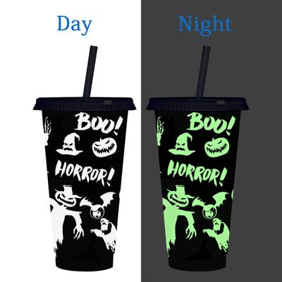 710ml Halloween Straw Cup Leak-proof Temperature-sensitive Color-changing Coffee Mug Tumbler Cup