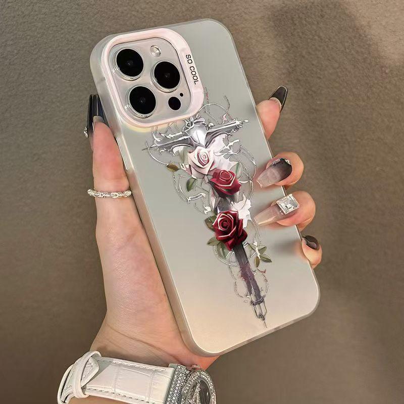 Cross Rose Is Suitable for Apple 16plus Mobile Phone Case iPhone15 New Protective Case 14 Europe, America and 13 Premium.