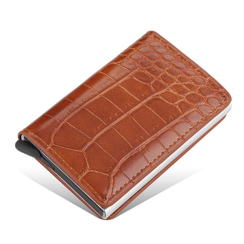 Lychee Pattern Wallet Leather Men's and Women's RFID Wallet Elastic Aluminum Frame Card Bag Carbon Fiber Card Cover OEM