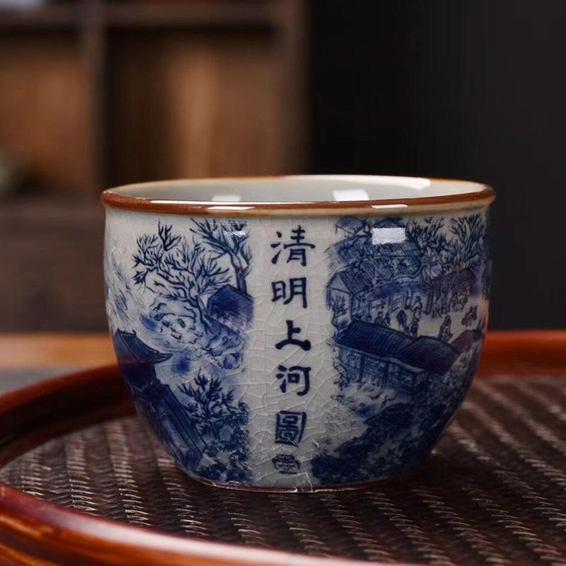Hand-painted Ceramic Teacup Household Chinese Blue and White Master Teacup Tea Bowl Drinkware Tradition Tea Accessories New