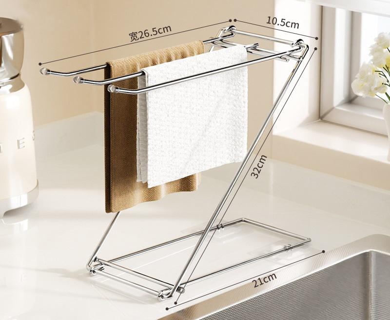 HeMu Stainless Steel Rag Rack Foldable Kitchen Table Top Drain Rack Multifunctional Brush Cup Storage Rack