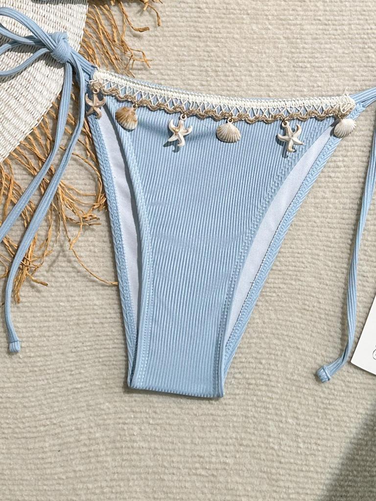 Women's Swimsuit Solid Halter Side Tie Bikini Suit Beachwear Bathing Suits with Shell