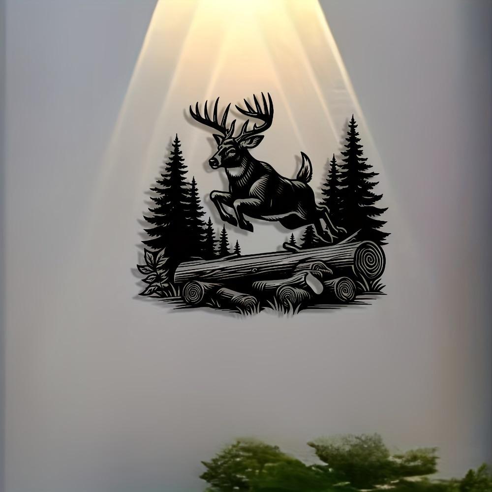 Metal Deer Wall Art, Minimalist Iron Sculpture for Home Living Room Bedroom Office Decor, Rustic Farmhouse Hanging Ornament, Durable Housewarming Gift