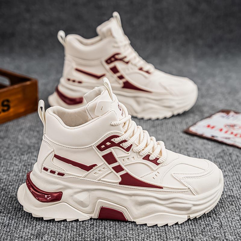 

2025 autumn new thick-soled heightening dad shoes men s high-soled leather sports shoes men s casual little white high-top board shoes 39 бежевый