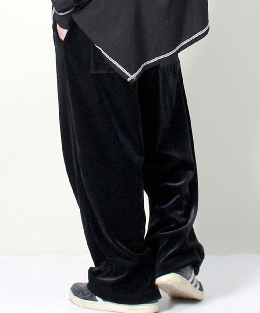 Deumakeu Velvet Laminated Single-Pleat Real Wide Pants Black