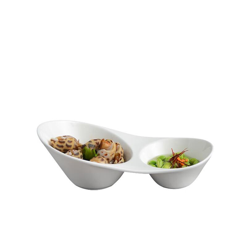 White Ceramic Two-Compartment Dipping Dish