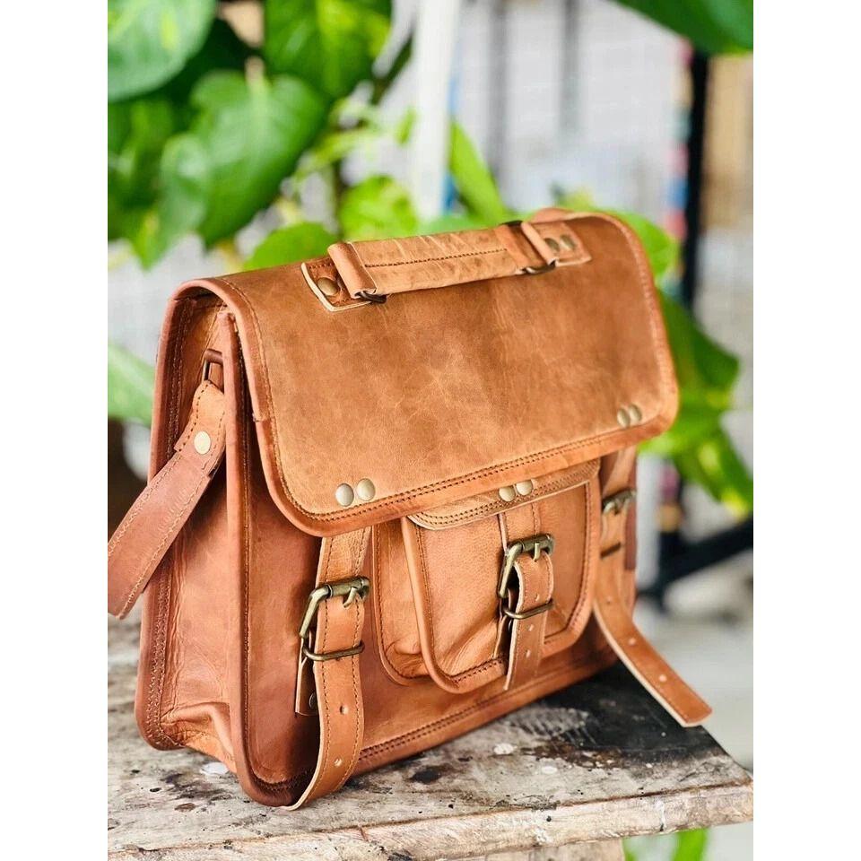 Vintage Silky Leather Messenger Bag Shoulder Laptop Bag Briefcase