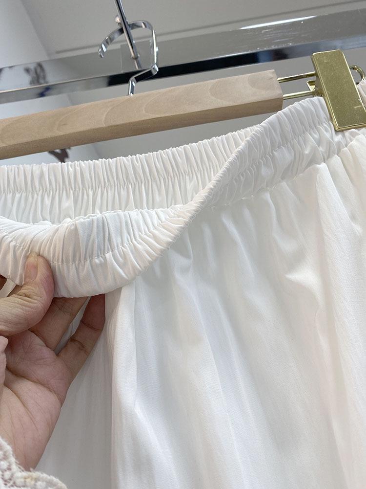 Sweet Lace Bow Ruffle Midi Skirt for Women - Spring 2025 High Waist A-line Style