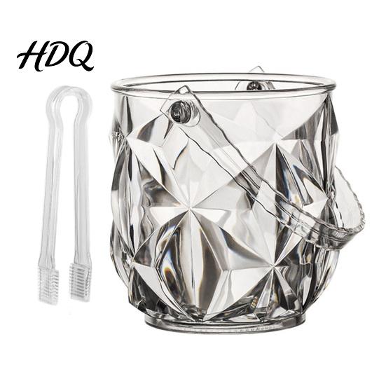 Home Use Ice Bucket with Handle And Tongs Transparent Diamond Cut Pattern A