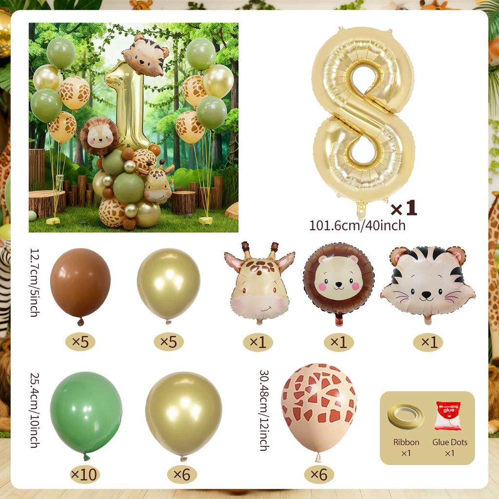 Forest Party Balloon Set Cute Animal Head Tiger Lion Giraffe Balloon, 32 inch Digital Balloon Jungle Theme Birthday Decoration