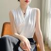 Silk Satin Slim Fit V-Neck Wide Shoulder Sleeveless Camisole for Women - Spring/Summer 2025 Collection