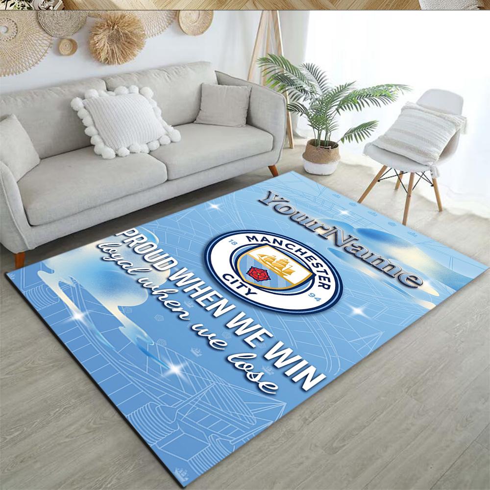 Manchester City Personalized Name Area Rug Design for Hallway Kitchen Playrooms Entryway Anti-slip Rug Office home decor