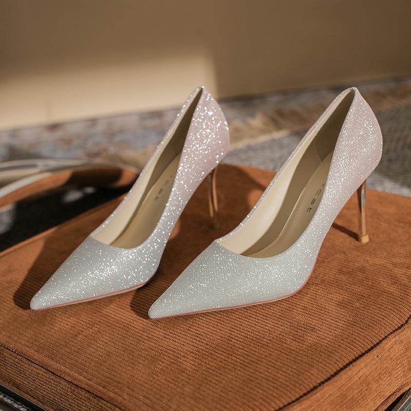 8818 French Small High Heels Women's 2025 New Gradual Change Temperament Wedding Shoes Sexy Pointed Thin Heel Shallow Mouth Single Shoes