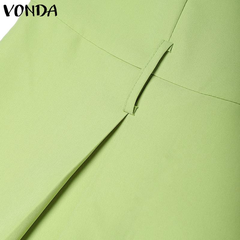 VONDA Women Elegant Round Neck Sleeveless Solid Casual Pleated Dress No Belt