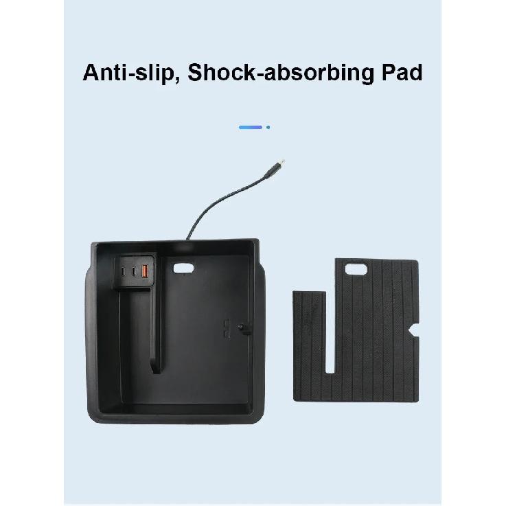 For Tesla Model 3 Y Juniper Highland Launch 2025 2026 Center Console Armrest Storage Organizer USB Type-C Charger Expansion Dock