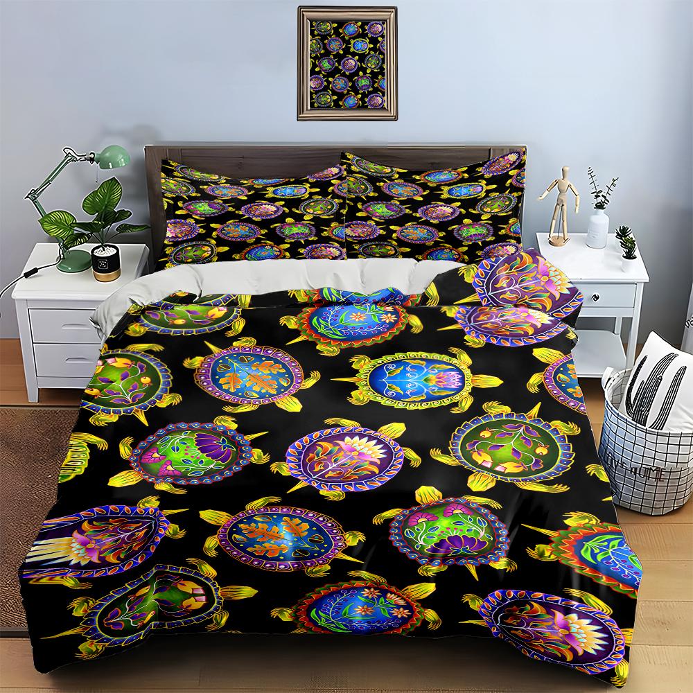 Bright Turtle Motifs. Bedding Duvet Cover Sets Duvet Covers Pillowcases Gifts (1 * Duvet Cover 2 * Pillowcases, Without Duvet Insert)