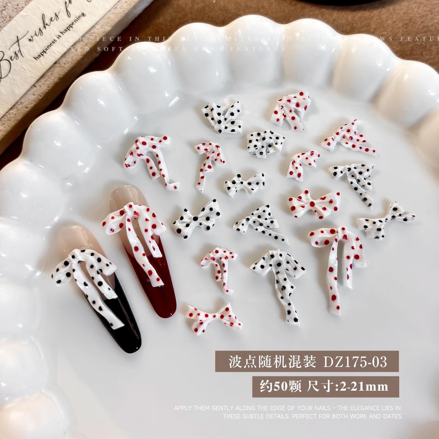

Soft Carved Polka Dot Bow Nail Accessories Internet Famous Instagram Style Sweet Three-dimensional Silk Satin Light Decoration
