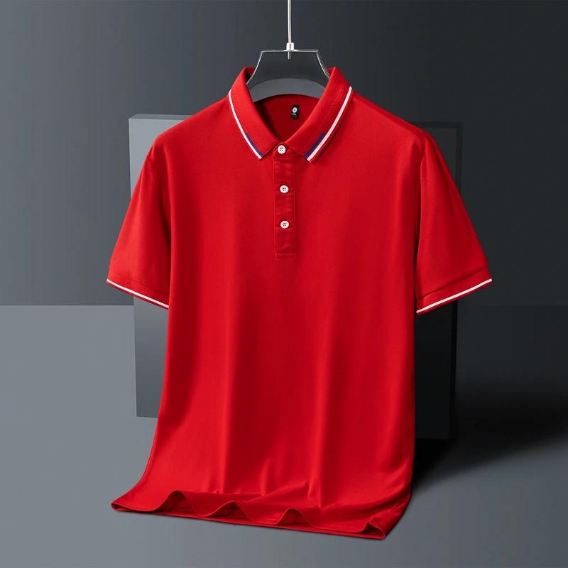 Minimalist Fashion Trend Summer Solid Color Polo Collar Ice Silk Men's Button Short Sleeve Loose Business T-shirt Topss