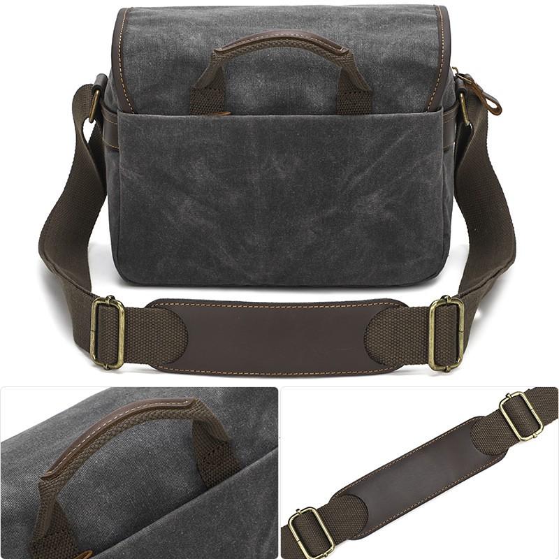 Rugged Wax Canvas Camera Messenger Bag DSLR Mirrorless Compact Cameras Men Women Outdoor Travel Vintage Style Shoulder