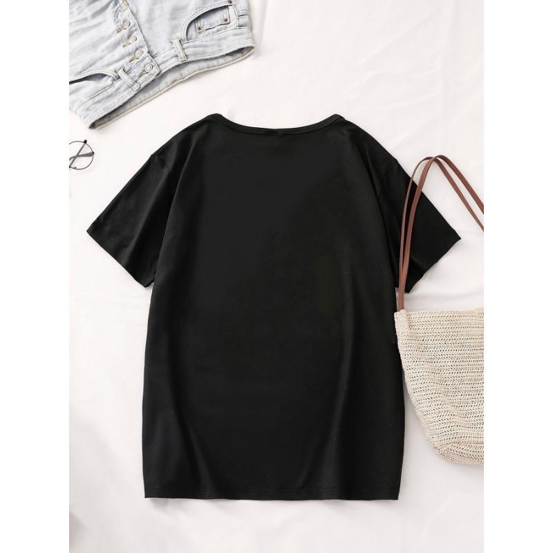 European sizes Women's Casual Short Sleeve T-Shirt with Playful Dachshund Peeking Through Torn Hole Graphic - Soft Stretch Polyester