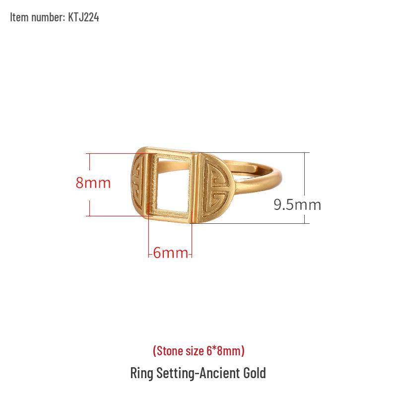 

S925 Sterling Silver Retro Sand Gold Square Ring with Hand-Inlaid Amber Gemstone for Men and Women