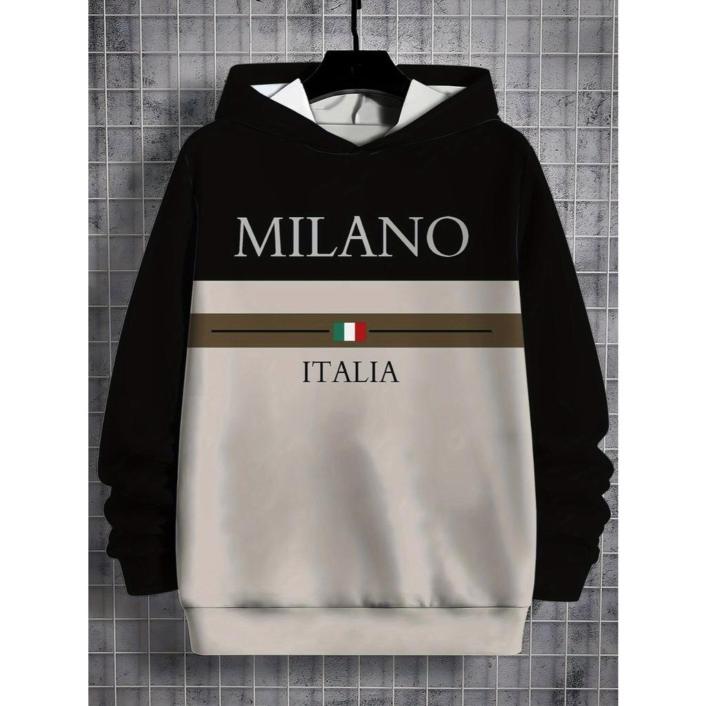 Boys' hooded top with simple striped splicing design, versatile hooded children's clothing