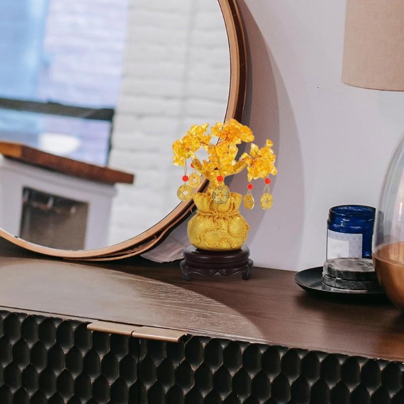 Exquisitedly Money Tree Ornament with Yellow Crystals for Wealth and Success Ideal Housewarming Gift