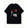 Oversized T Shirt Black Love Cartoon Character With Heart Balloon Print Casual Wear For Women