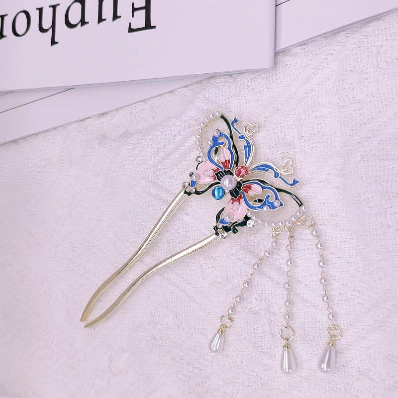 Luksusowa Spinka do Włosów z Kwiatowym Frędzlem dla Kobiet Elegancka Błyszcząca Biżuteria Patyczek do Włosów Hanfu Ślubne Metalowe Akcesoria do Włosów Dziewczęce Patyczki do Włosów