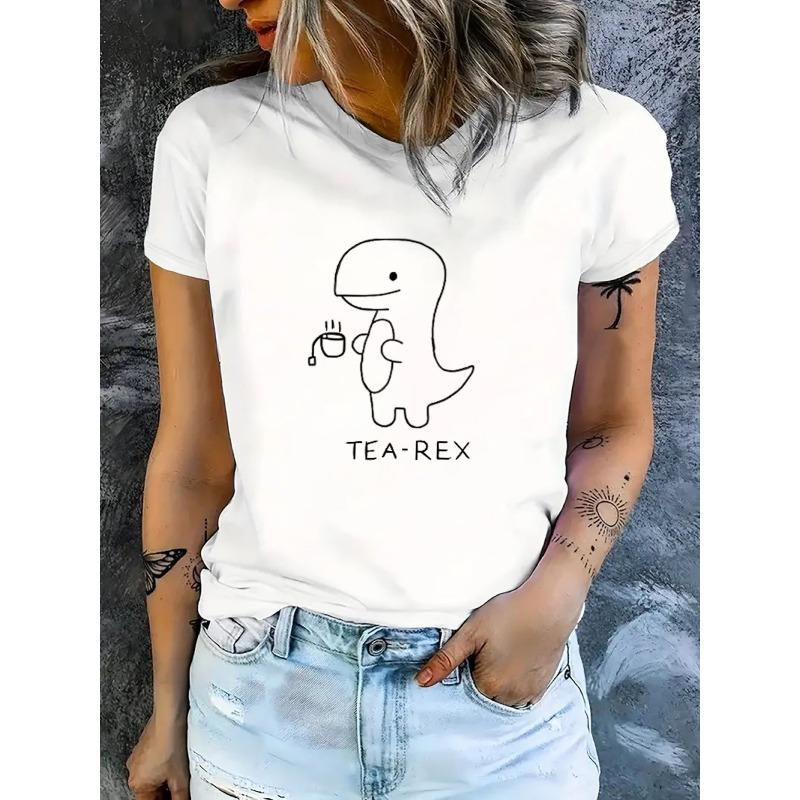 Damen Casual Kurzarm-T-Shirt 1 Stück Schwere Baumwolle - Bequemer Rundhalsausschnitt, Weiche Niedliche T-Shirts Tops