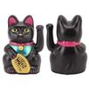 4 Inch Lucky Cat Decor Hand Waving Welcoming Cat for Home Desk Ornament Gift Giving Black