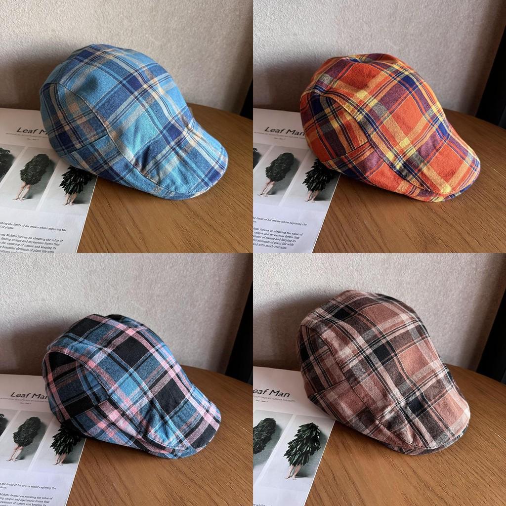 Grid Clashing Color Summer Breathable Cotton Blended Beret Hat Fashion Women