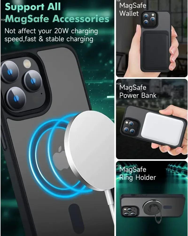 Shockproof Matte Transparent Phone Case For iPhone 17 Pro 16 13 11 12 14 15 Pro Max For Magsafe Magnetic Wireless Charging Cover