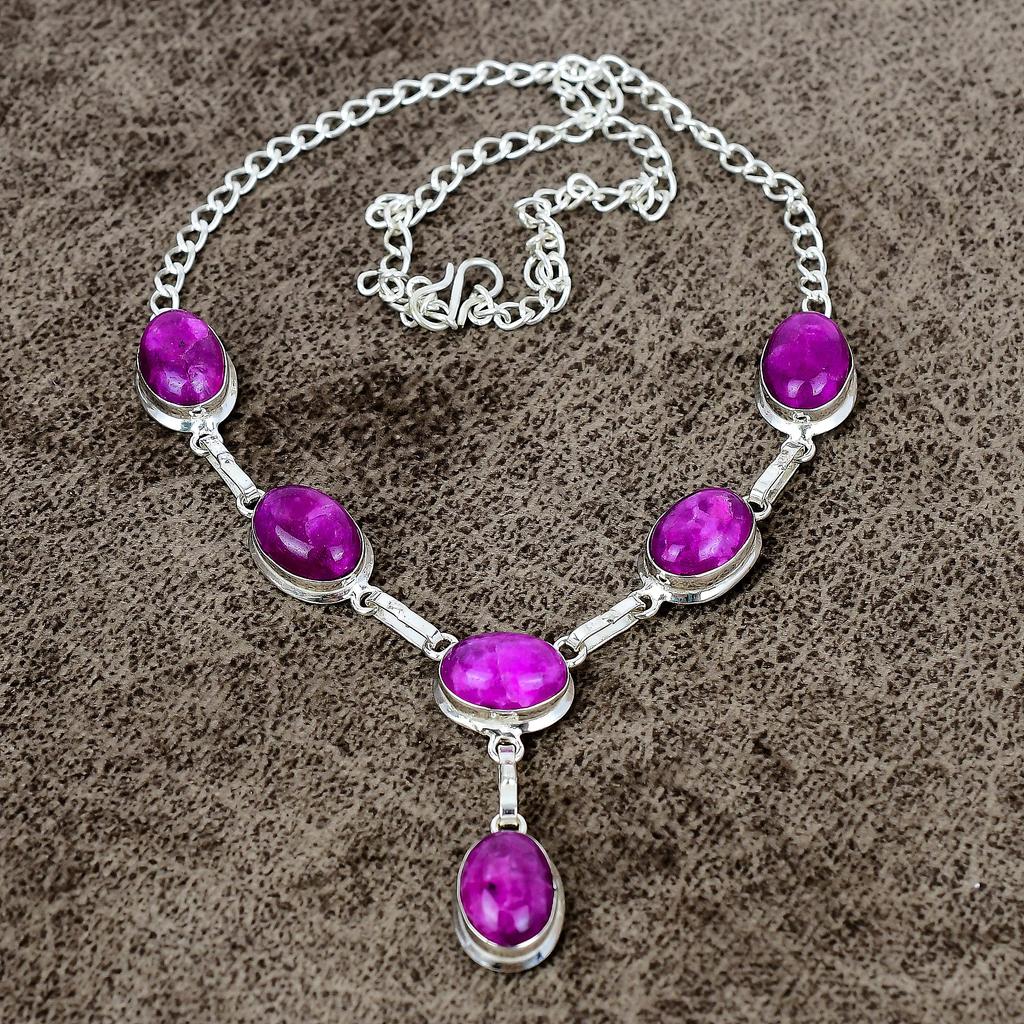 Red Jade Gemstone Handmade 925 Sterling Silver Jewelry Necklace 18" KKG-405