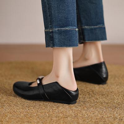 Neue Damen-Einzelschuhe für alle vier Jahreszeiten, lässig, mit leichtem Ausschnitt, einfarbig, können in zwei Größen getragen werden, Lederschuhe, weiche Sohle, niedriger Absatz, Slipper