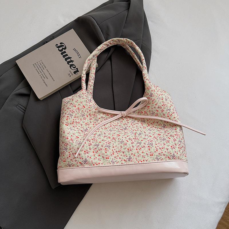 Floral Print Tote Bag with Bow Detail and Soft Handle Stylish Women's Everyday Shoulder Bag