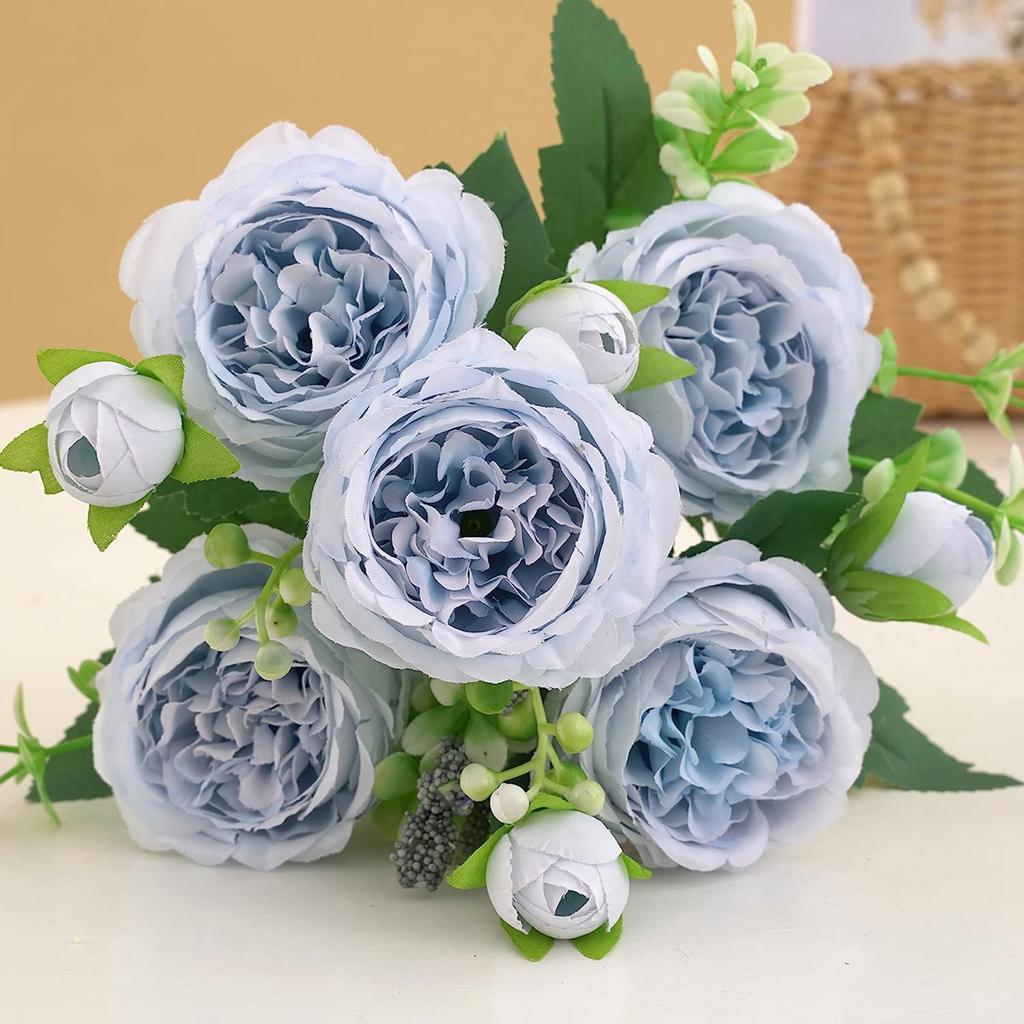 Beautiful Rose Peony Artificial Silk Flowers Small White Bouquet Vases for Home Party Winter Wedding Decoration Cheap Fake Plant