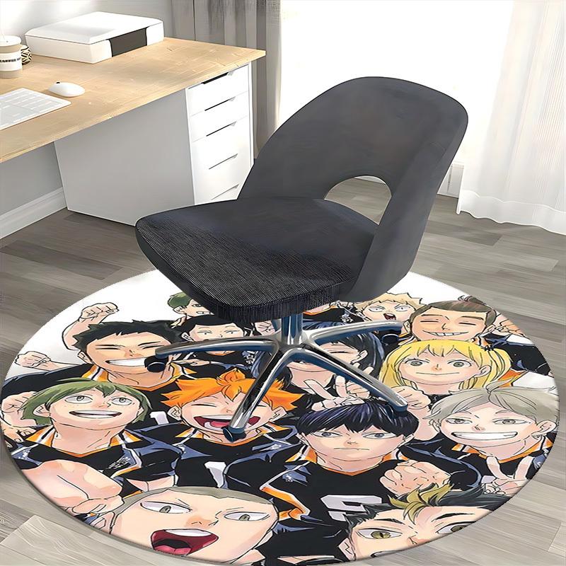 1pc Haikyuu!! Anime Round Carpet  Office Chair Mat, NonSlip Rug for Home Decor, Seasonal Gift, Suitable for Office