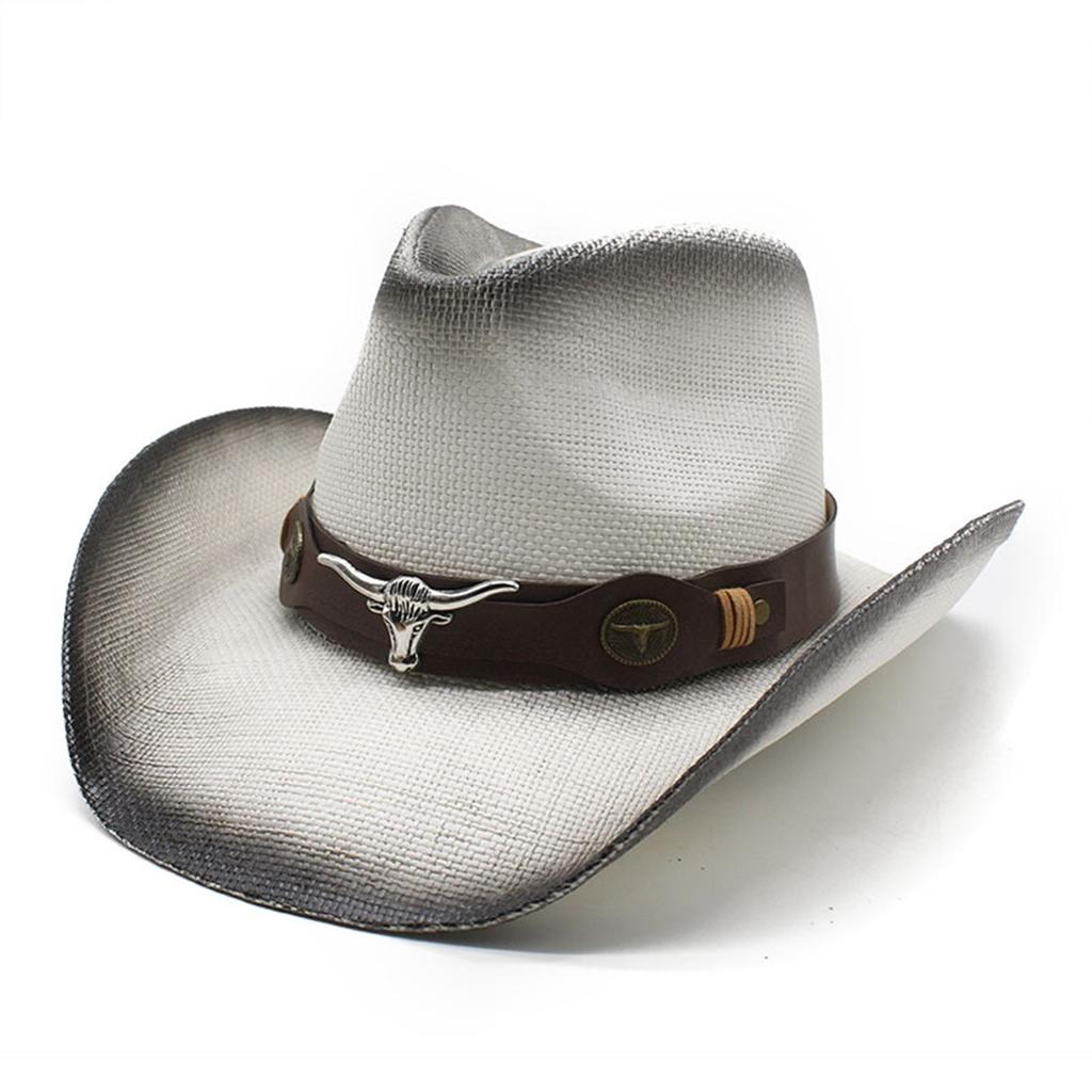 Dames Heren Zomer Strooien Hoed Decoratieve Koeienkop Riem Cowboy Hoeden Zon Bescherming Bucket Hoeden Volwassenen Zon Bescherming Strandmuts