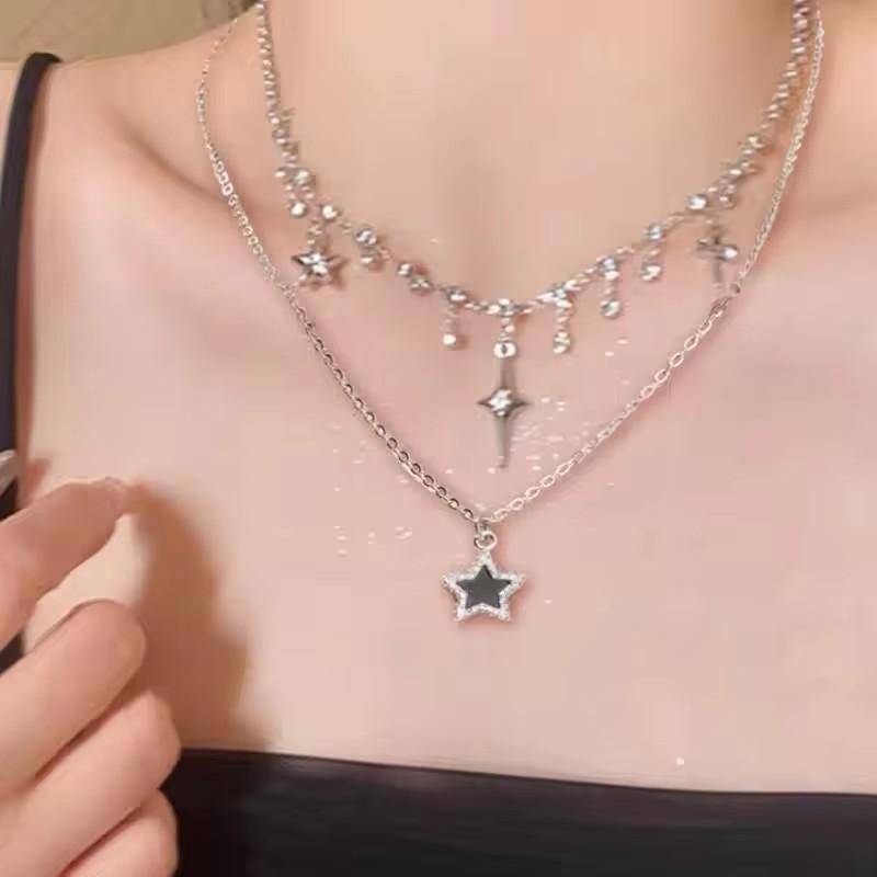Punk Personalized Star Pendant Black PU Leather Chain Necklace For Women Girl Trend Rock Charm Neck Charm Jewelry Accessories