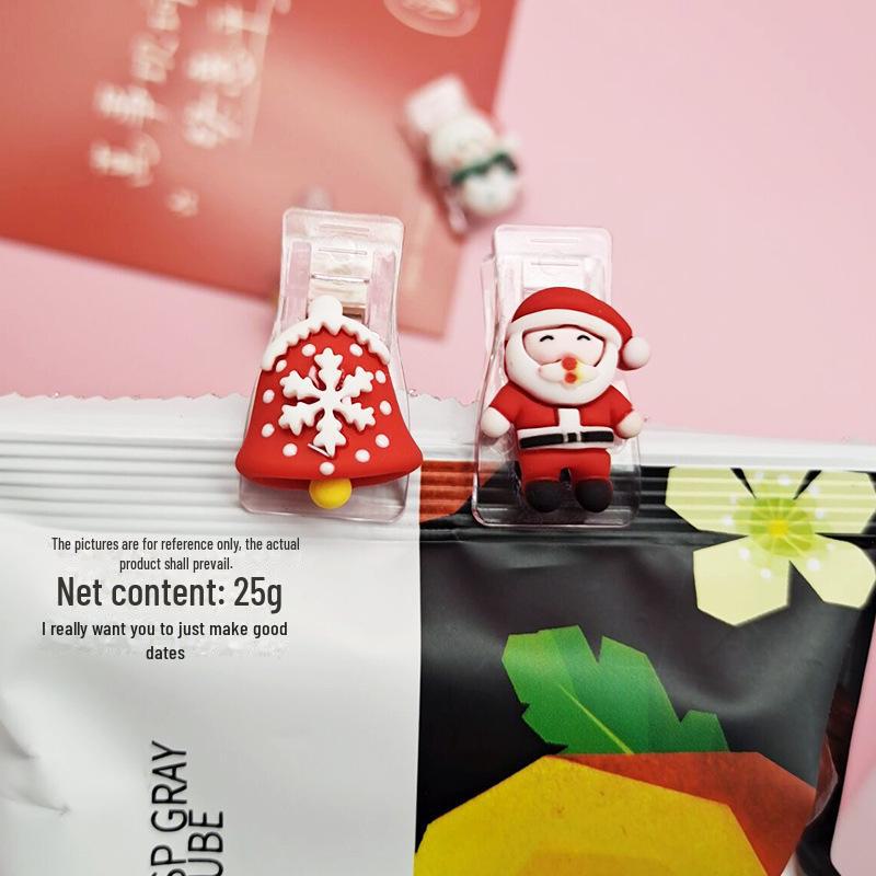 Transparent Christmas Cartoon Stationery Clip: Cute Sealing & Postcard Clip for High-Value Learning Supplies
